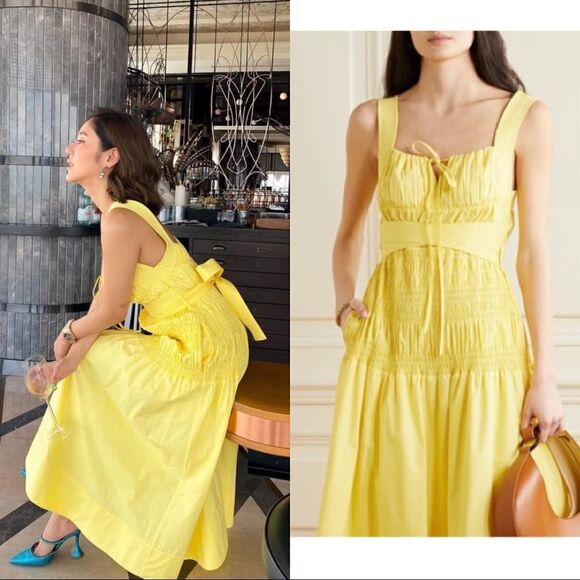 Self-Portrait Bright Yellow Cotton Poplin Sleeveless Midi Dress US6 - Picture 7 of 12